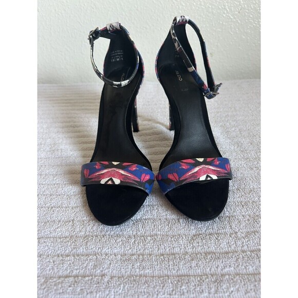 Aldo‎ Black Blue Pink Multi Colored Cardross Ankle Strap Heels Size 7.5 US - Picture 2 of 9